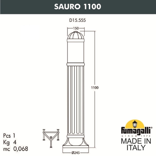Светильник Fumagalli SAURO 1100 D15.555 E27 Чёрный/Опал — изображение 2