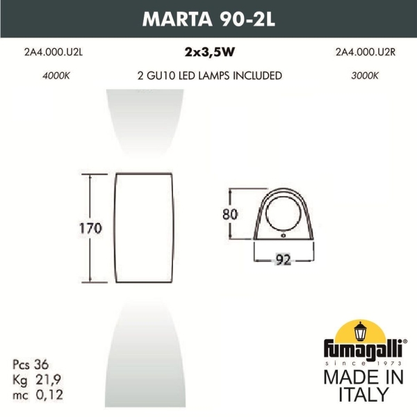 Светильник Fumagalli MARTA 90-2L 2A4.000.000.AXGU10, чёрный/п/прозрачный — изображение 4