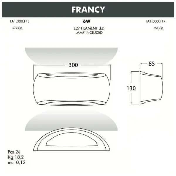 Светильник Fumagalli FRANCY 1А1.000.000. (LXE27, серый/прозрачный) — изображение 2