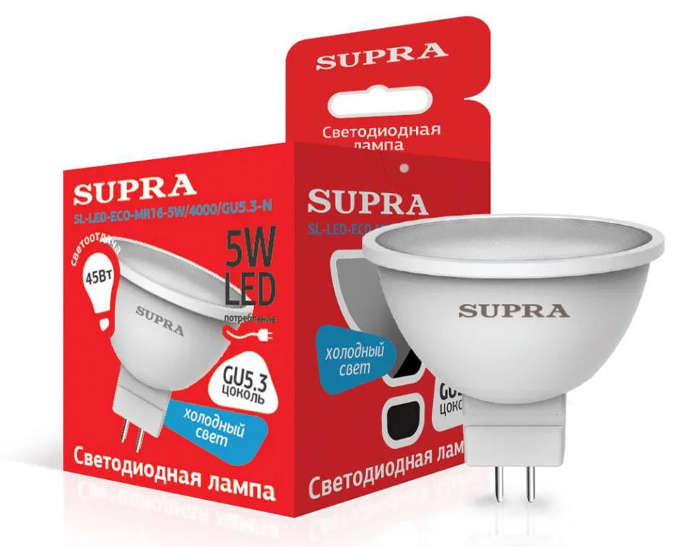 Лампа Supra MR16 SL-LED-ECO-N 5W 3000К